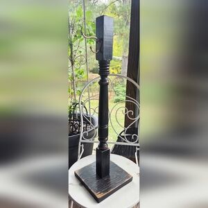 Upcycled Handmade Distressed Black Wooden Spindle With A Double Hook.